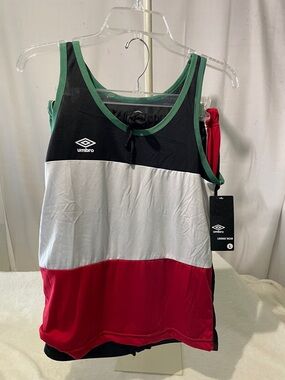 Umbro short set Black White Red with Green Trim